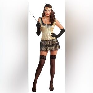 Rubies Costume Women's Adult Gold Sequin Black Fringe Flapper Dress Size Small